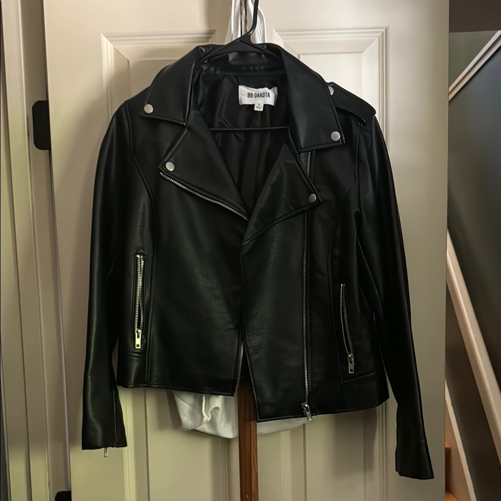BB Dakota Black Leather Moto Jacket Asymmetrical Zipper